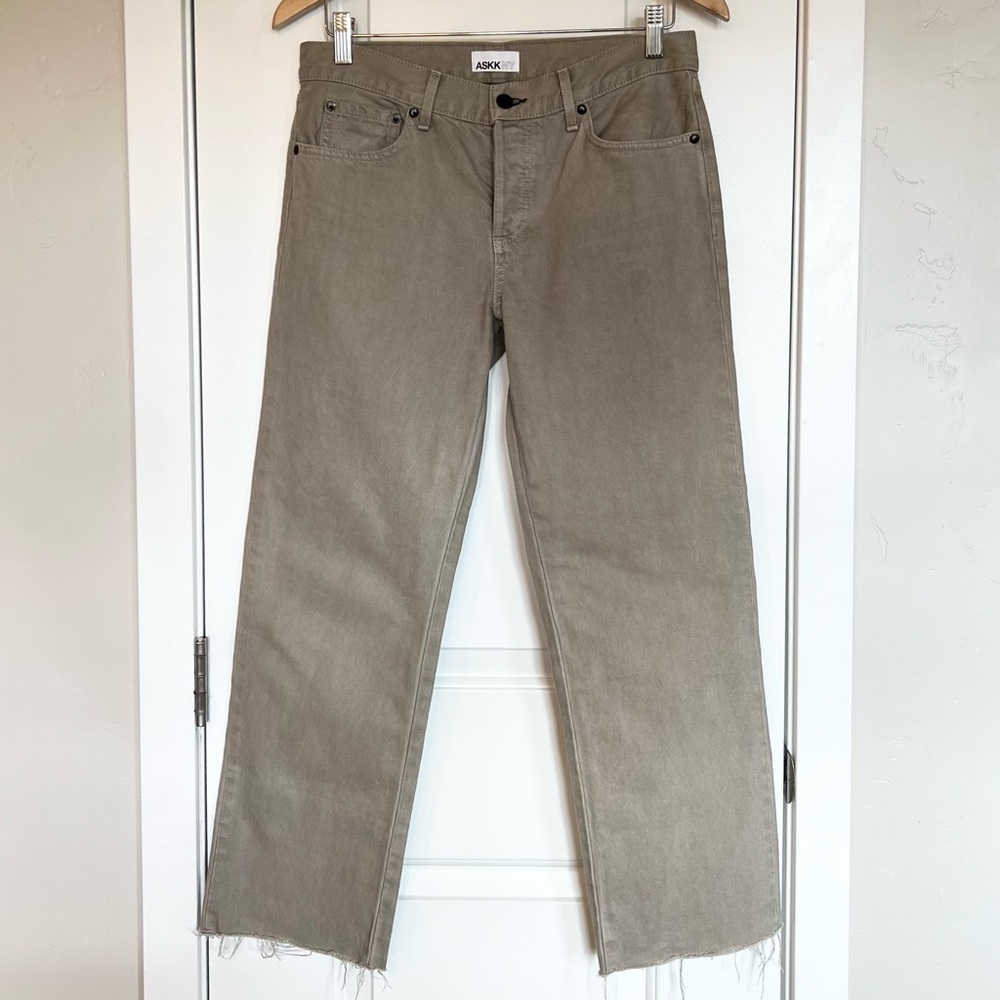 ASKK NY Womens Straight Leg Jeans in Olive Tan